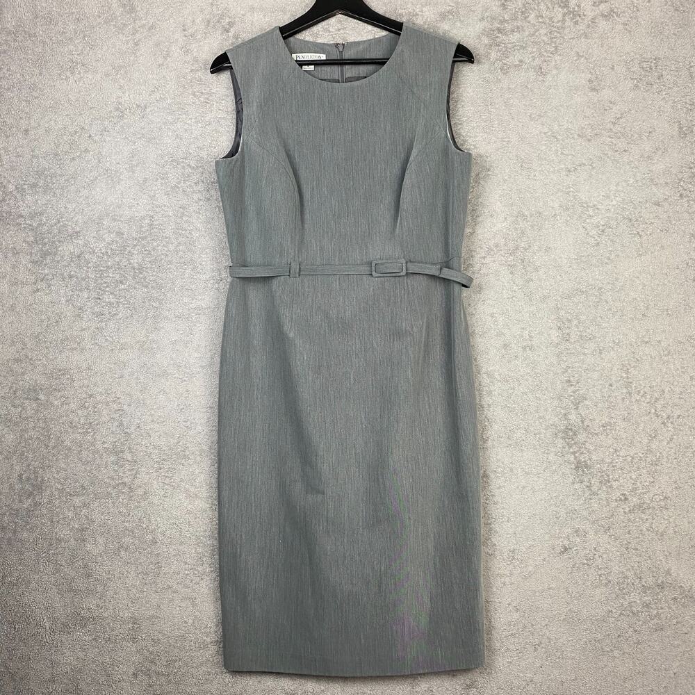 Pendleton Sheath Dress Womens 8 Gray Stretch Belted Round Neck Sleeveless Preppy